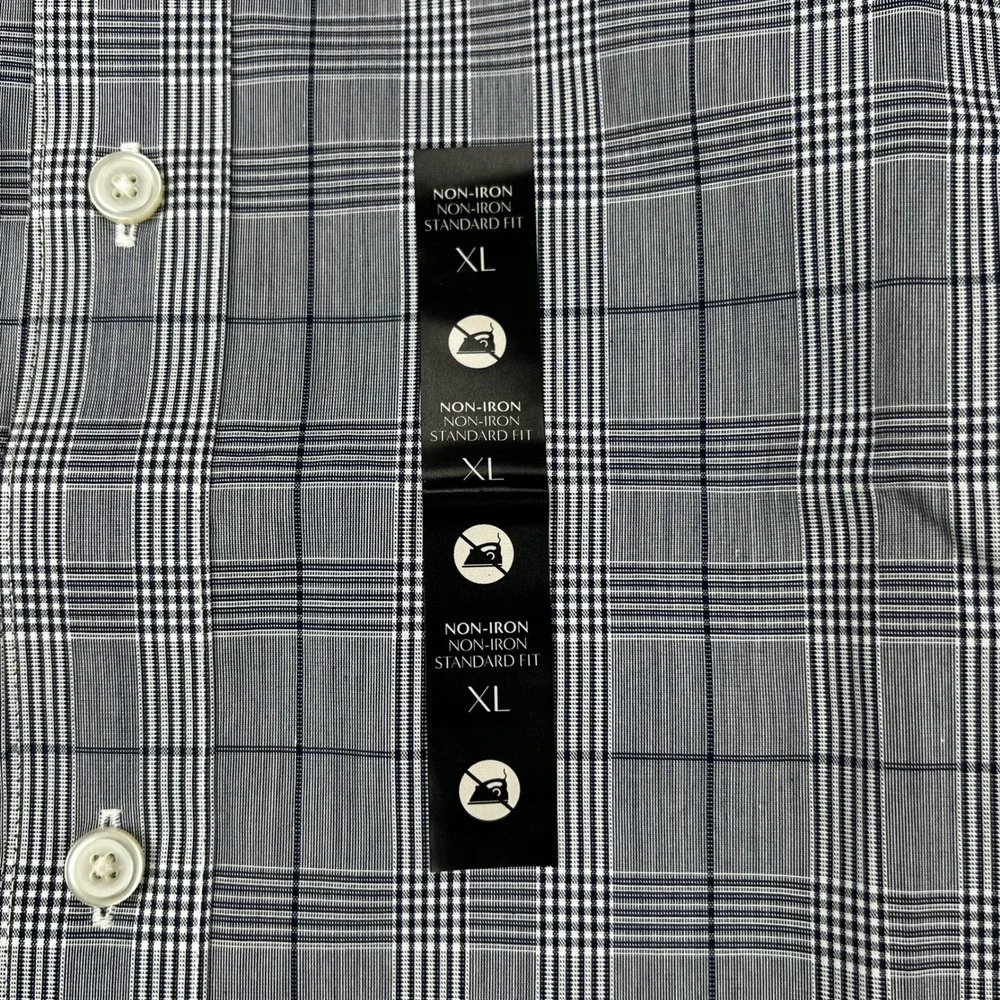 Banana Republic Mens XL Non-Iron Standard Fit Shirt Grey Blue Glen Plaid NWT